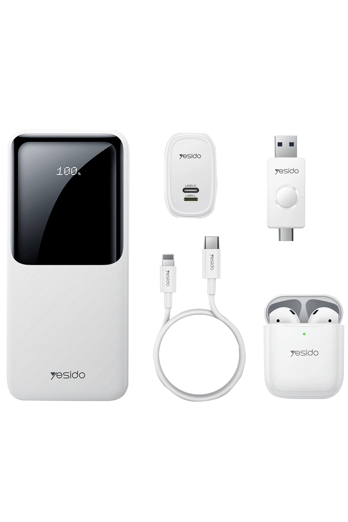 CG10 – 5-in-1 Seyahat Seti | 10 000 mAh Powerbank, Earbuds & 16 GB Flash