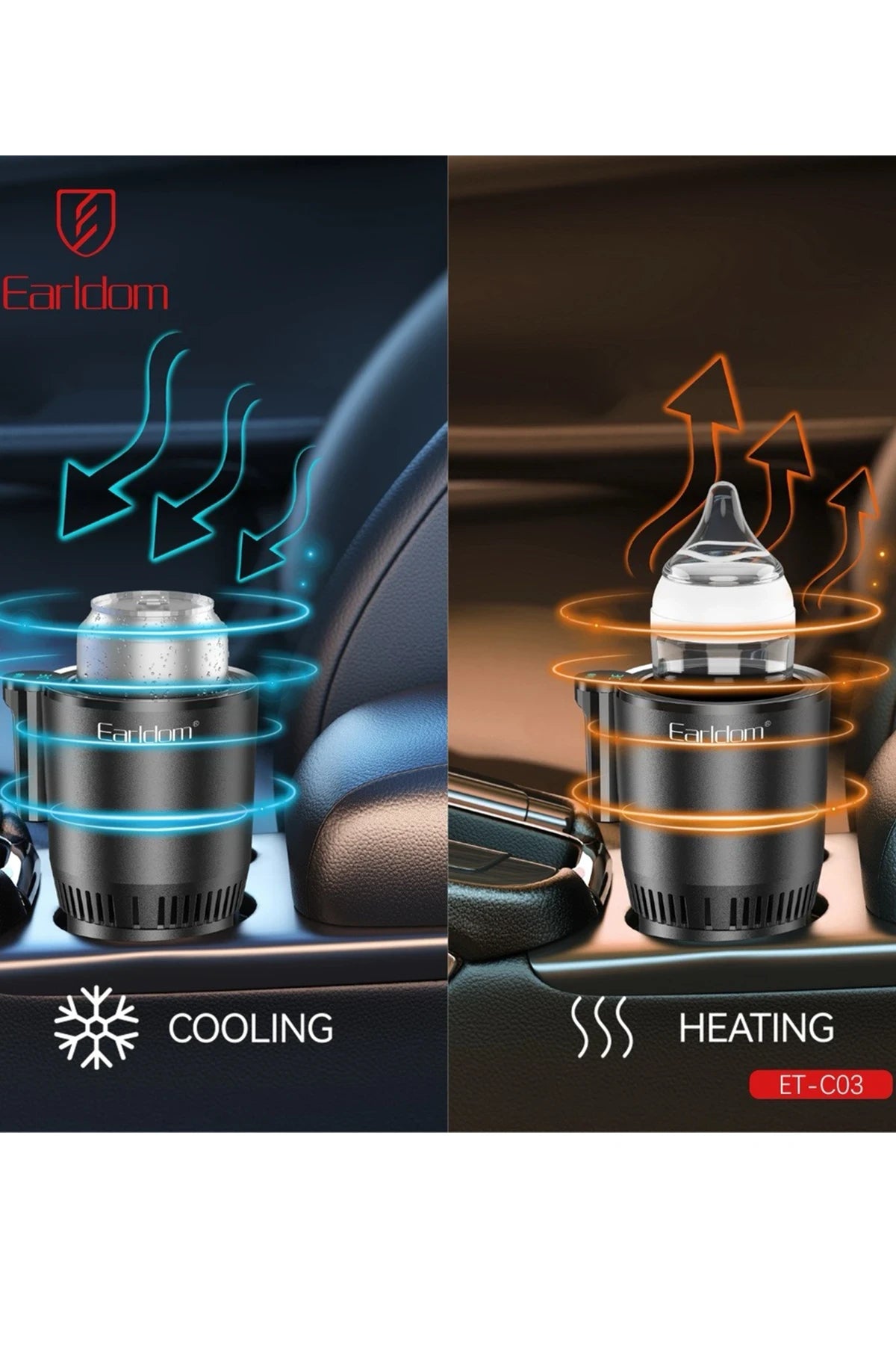 C03 Otomatik Sıcak/Soğuk Termos – 12V DC, ABS+Alüminyum, Kompakt Araba Dostu