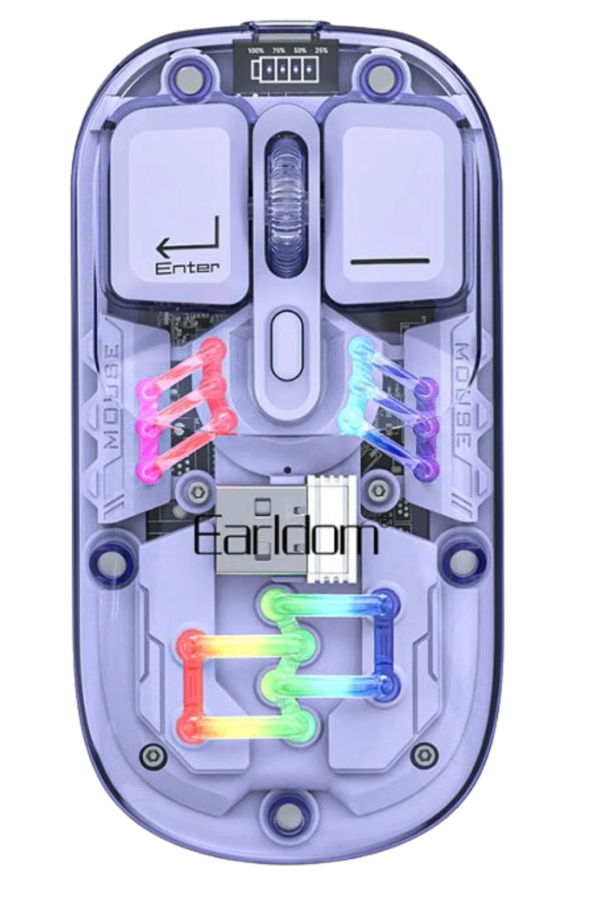 KM16 Transparan RGB Kablosuz Mouse – 1600 DPI, Şarjlı ve Sessiz