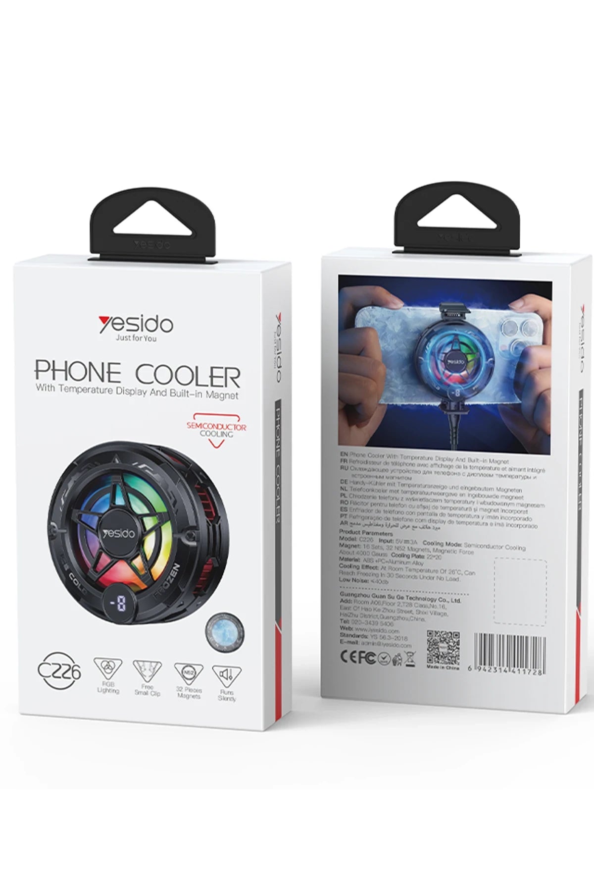 C226 RGB Telefon Soğutucu – Dijital Sıcaklık Göstergesi & Manyetik Yuva