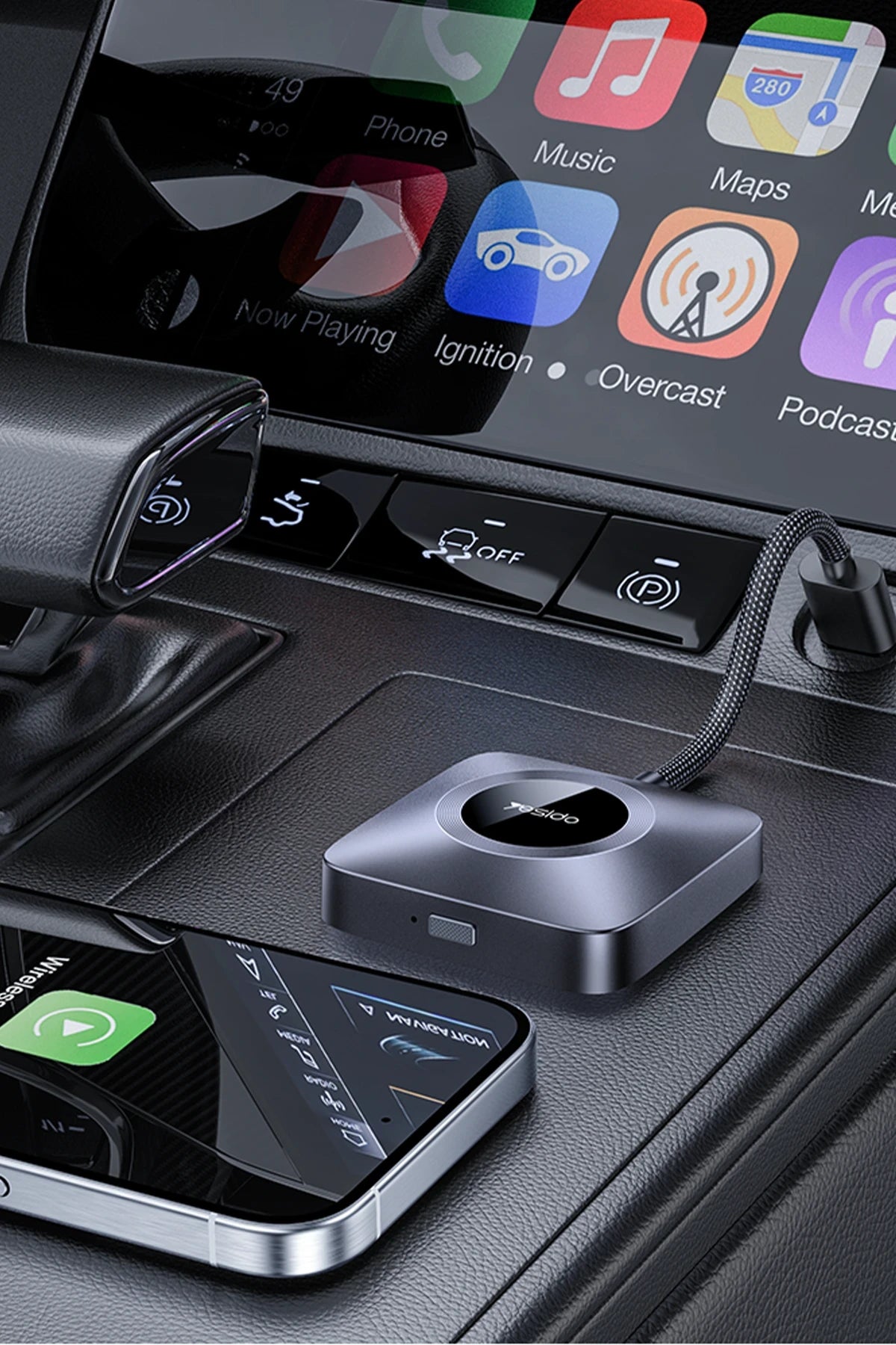 KM23 – 2-in-1 USB/Type-C Wireless CarPlay Adaptörü: Wi-Fi 6, Bluetooth 5.0 & 1080 p Görüntü