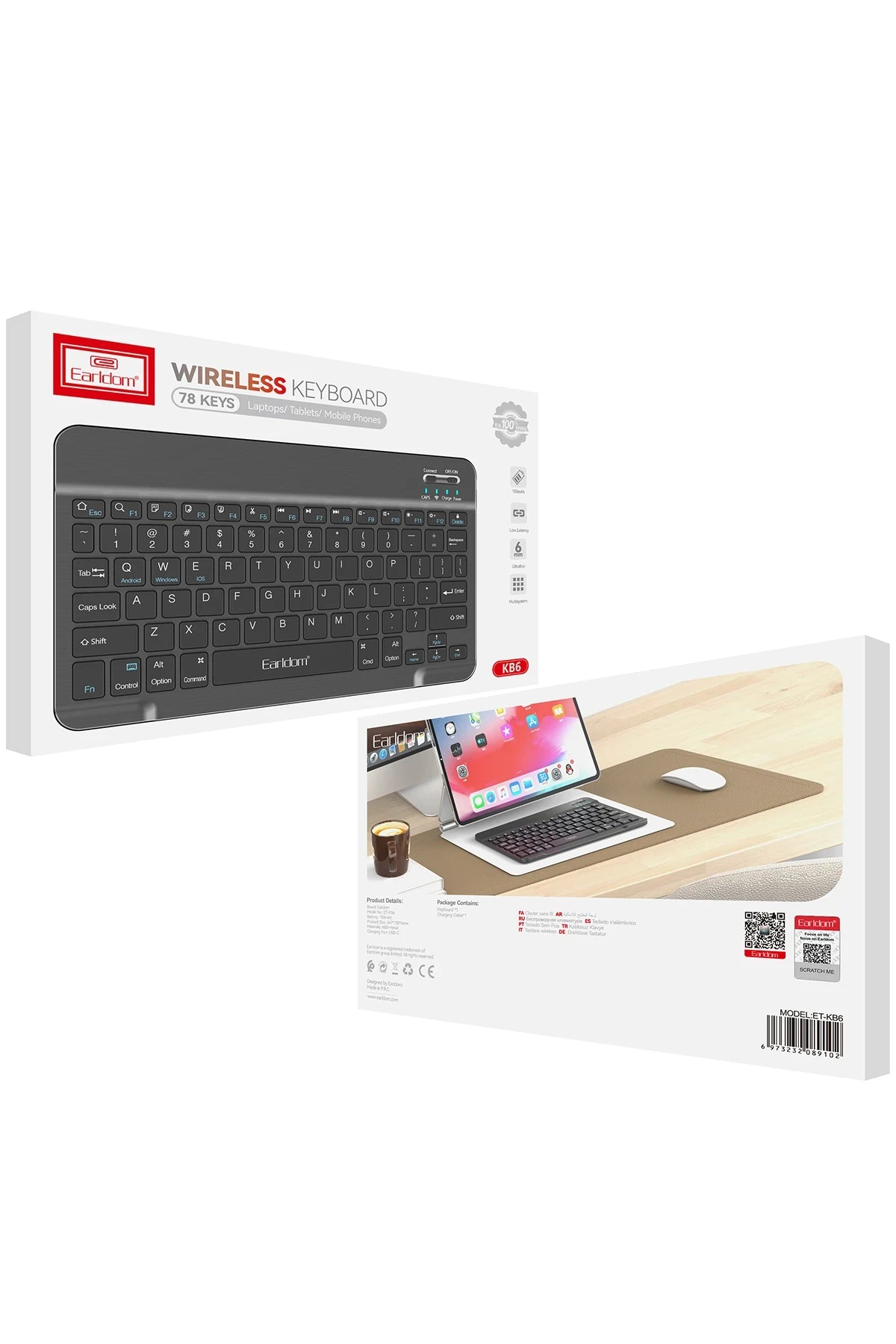 KB6 Universal Kablosuz Klavye – 78 Tuş, Ultra İnce & USB-C Şarjlı