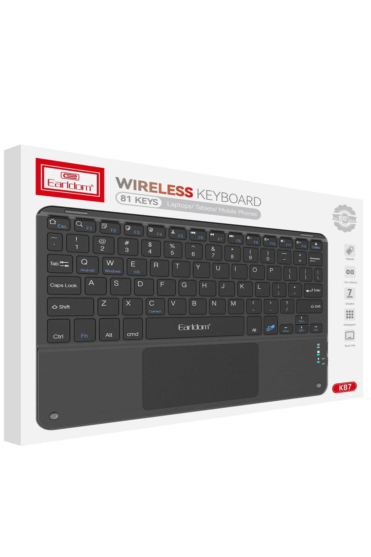 KB7 Universal Kablosuz Klavye – 78 Tuş, Ultra İnce & USB-C Şarjlı