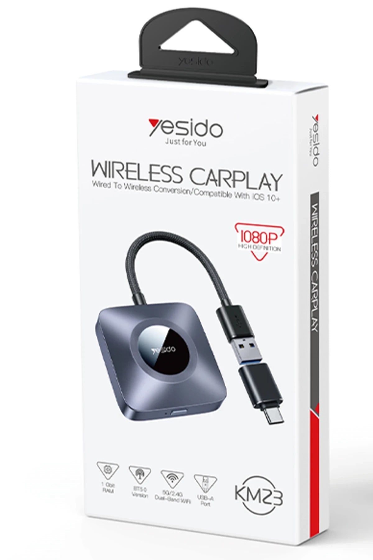 KM23 – 2-in-1 USB/Type-C Wireless CarPlay Adaptörü: Wi-Fi 6, Bluetooth 5.0 & 1080 p Görüntü