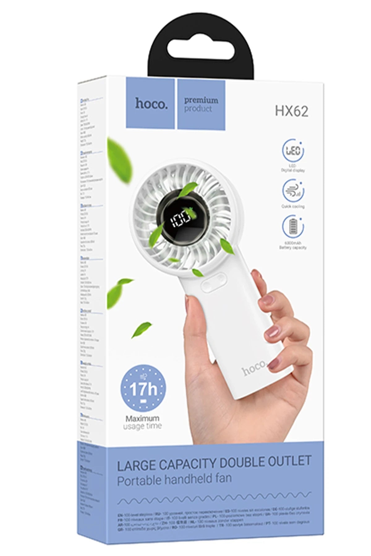 HX62 Endless Dijital Ekranlı Taşınabilir Fan – 6000 mAh, 5 Kademeli Rüzgâr & Sessiz ≤45 dB