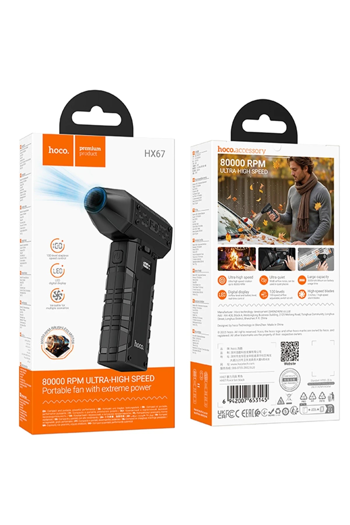 HX67 Force – 80.000 RPM Dijital Göstergeye Sahip Ultra Hızlı Taşınabilir Hava Fanı