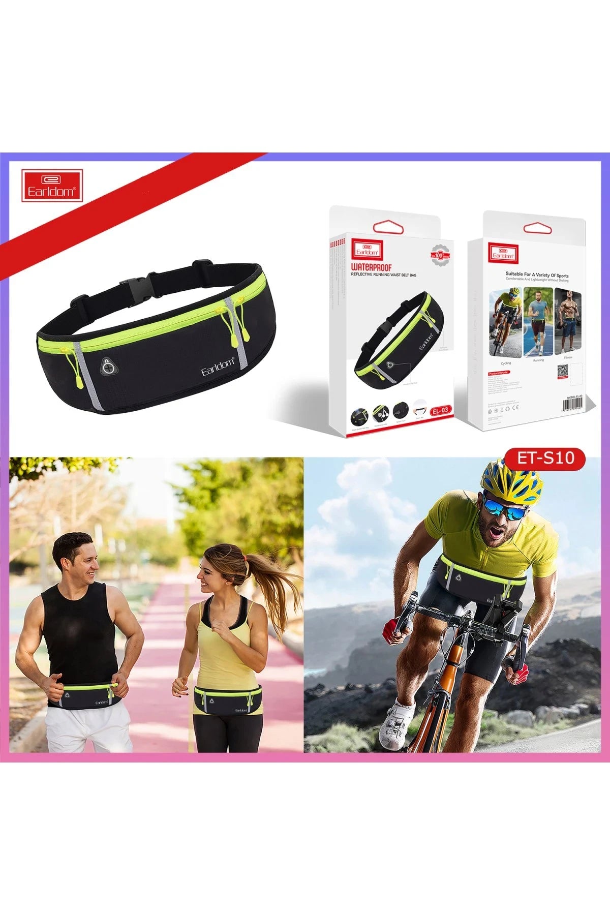 S10 Su Geçirmez Fosforlu Spor Bel Çantası