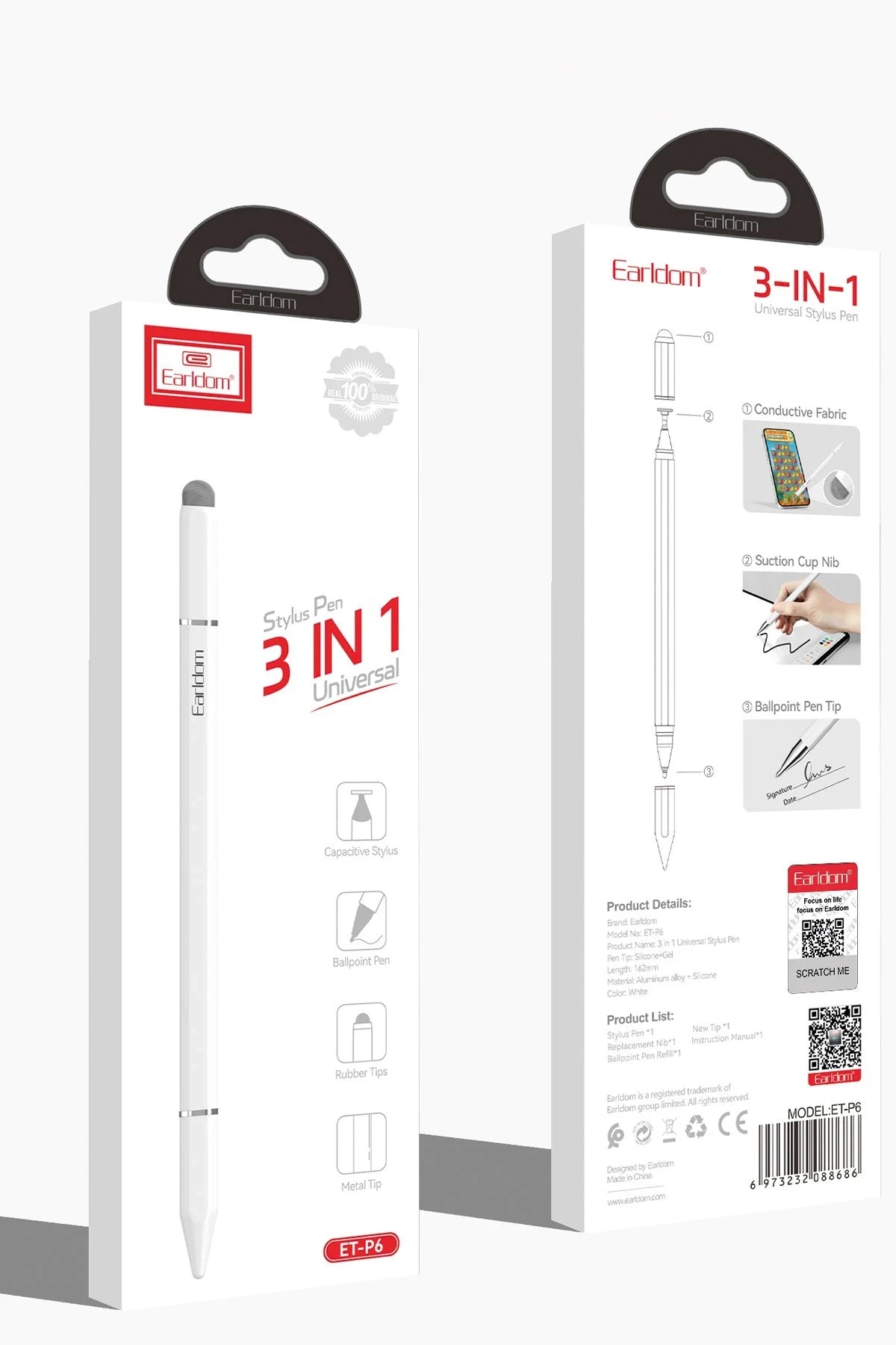 P6 3in1 Universal Dokunmatik Stylus Kalem
