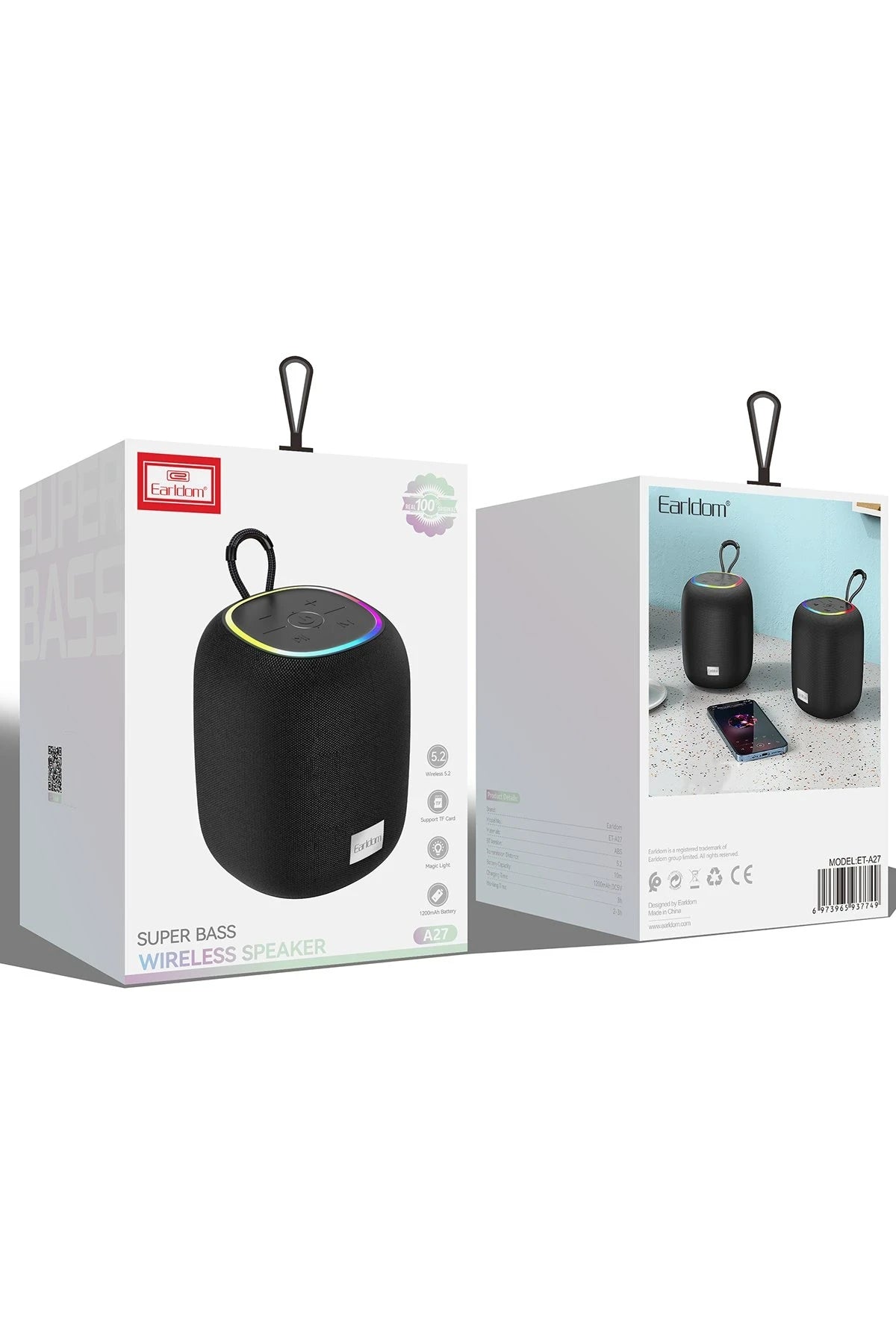 A27 – RGB Işıklı “Süper Bas” Hoparlör 5 W Mono | Bluetooth 5.2 & 1200 mAh Batarya