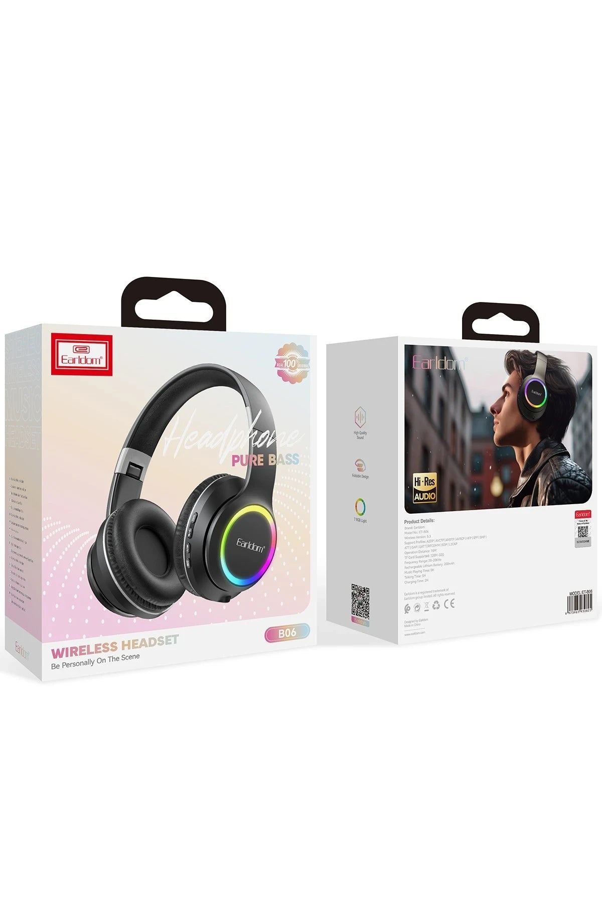 B06 RGB Kafaüstü Bluetooth Kulaklık – 40 mm Sürücü, Bluetooth 5.3, SD Kart