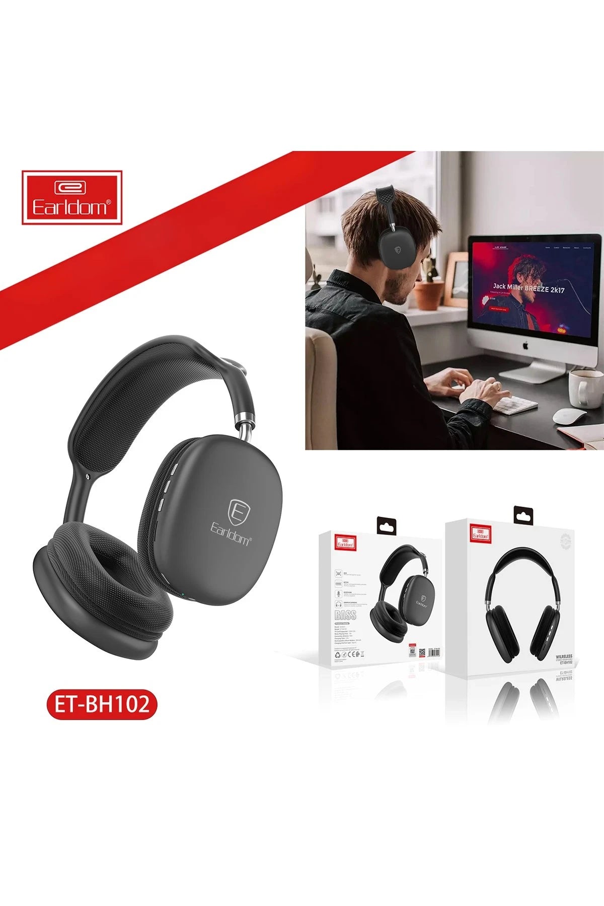 BH102 – Bluetooth 5.0 TWS Kafaüstü Kulaklık: Derin Bass, TF Kart ve 12 Saat Çalma