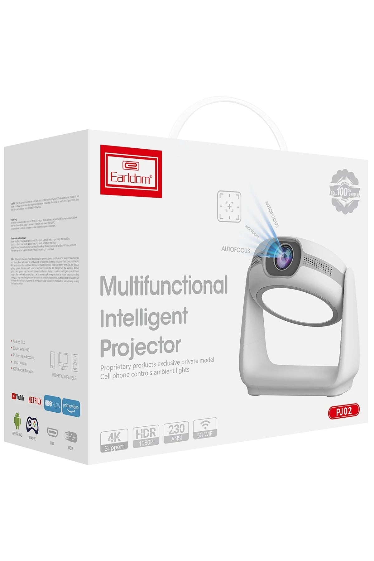 PJ02 Wi-Fi 6 1080P Kablosuz Projeksiyon Cihazı – 230 ANSI Lümen, 4K Desteği & 320° Döner Ayak
