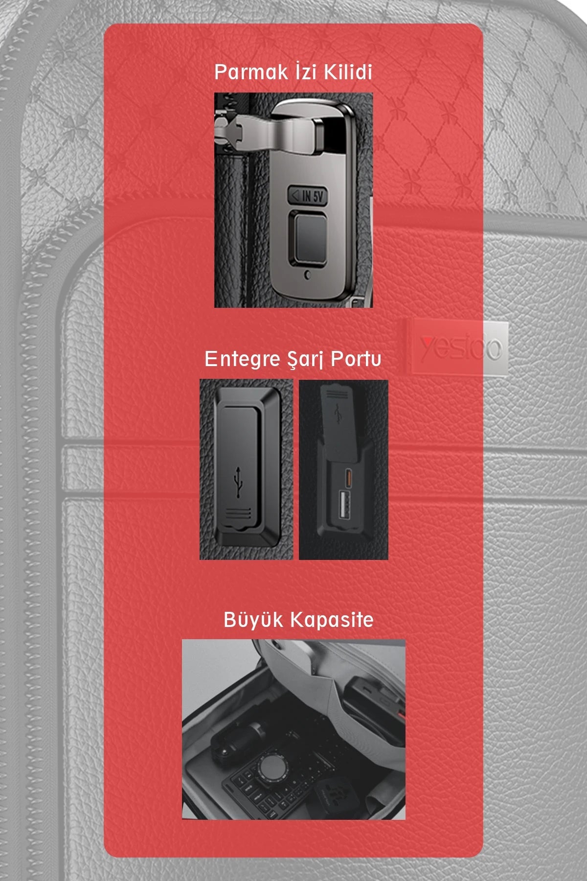 WB59 Deri Akıllı Sırt Çantası – Parmak İzi Kilit & USB Şarj Portu