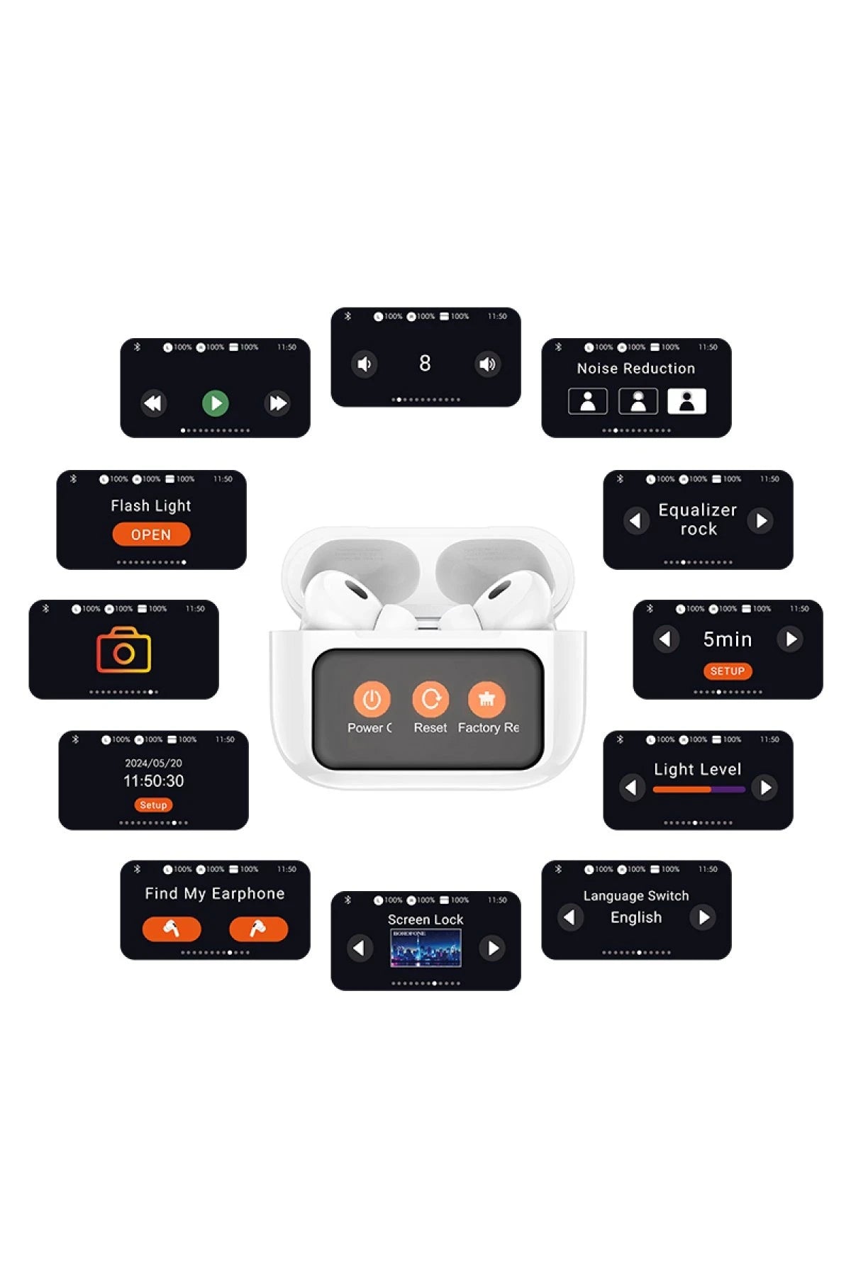 EW72 Shine – Bluetooth 5.4 ANC TWS Earbuds | LED Dokunmatik Ekran & 4 Saat Pil