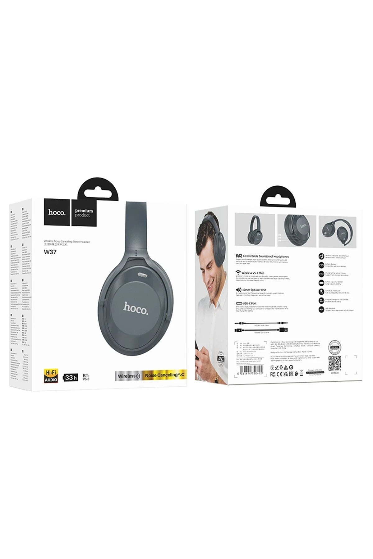 W37 – BT 5.3 Over-Ear Kulaklık | 46 Saat Pil, AUX/ANC Desteği
