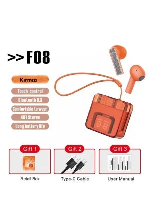 F08 – Dijital LED Ekranlı Şarj Kutusuyla TWS Bluetooth Kulaklık
