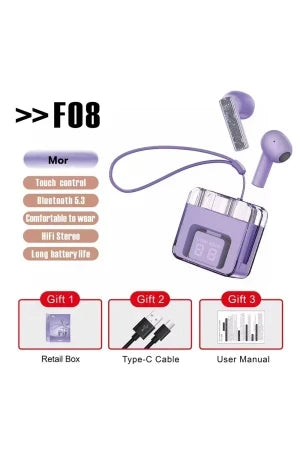 F08 – Dijital LED Ekranlı Şarj Kutusuyla TWS Bluetooth Kulaklık