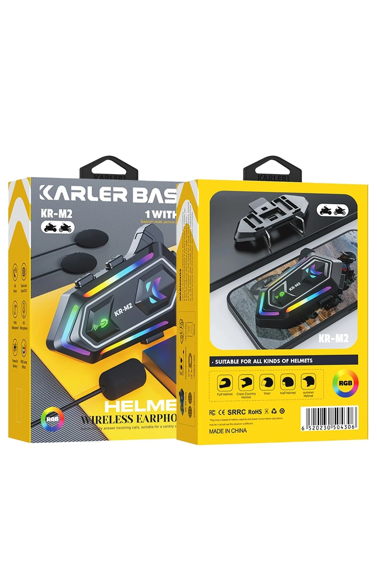 KRM2 RGB – IPX6 Suya Dayanıklı Motosiklet Bluetooth Kulaklık | Rüzgar Sesi Azaltma & Uzun Pil Ömrü