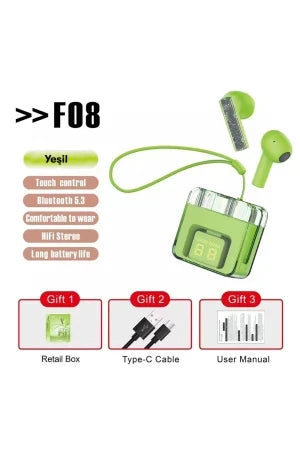 F08 – Dijital LED Ekranlı Şarj Kutusuyla TWS Bluetooth Kulaklık