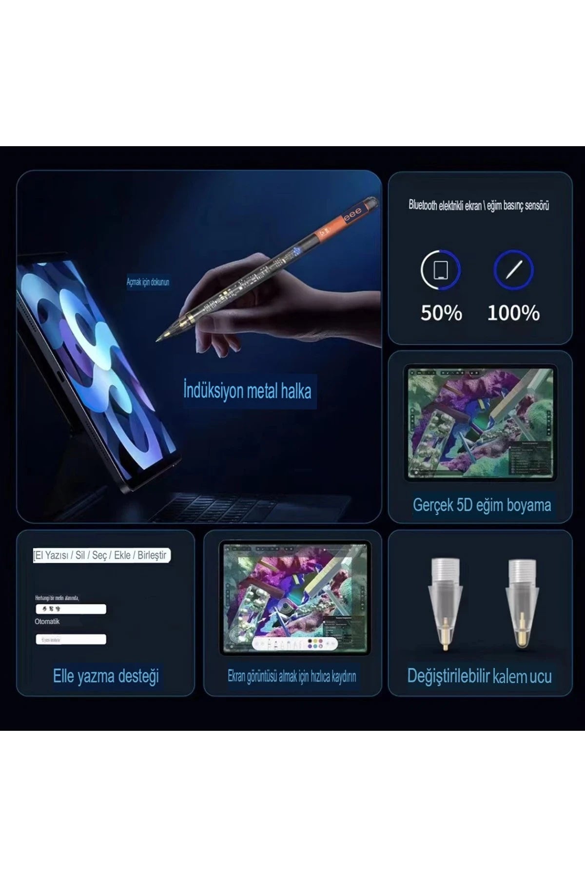 SW10 Pro Dokunmatik Stylus – 162 mm Metal Gövde, Manyetik Kablosuz Şarj, 5D Tilt & Anti-Offset
