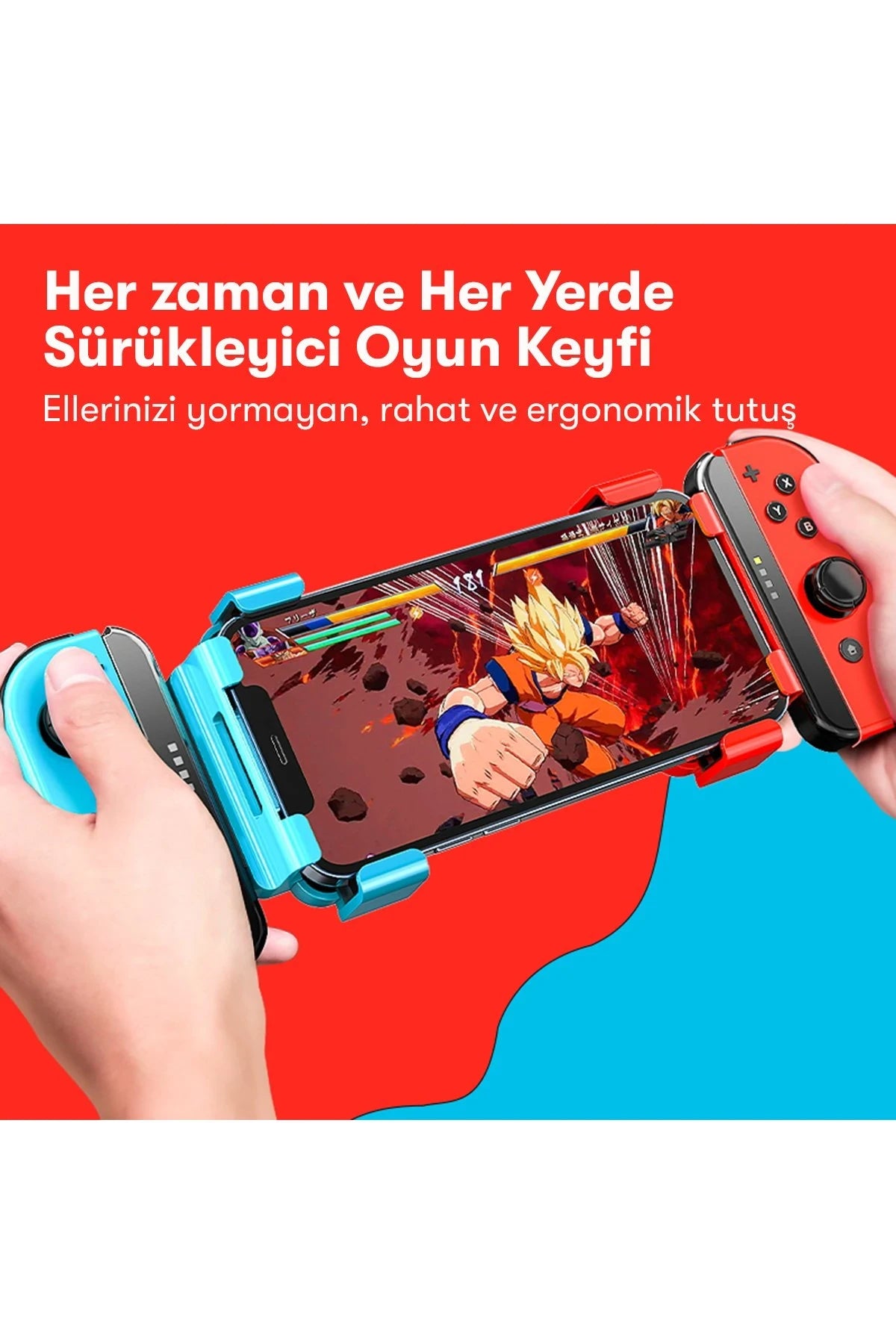 Memo N1 – Joycon Stili Telefon Tutucu: Kızıl-Mavi Enerji, Esnek Kavrayış