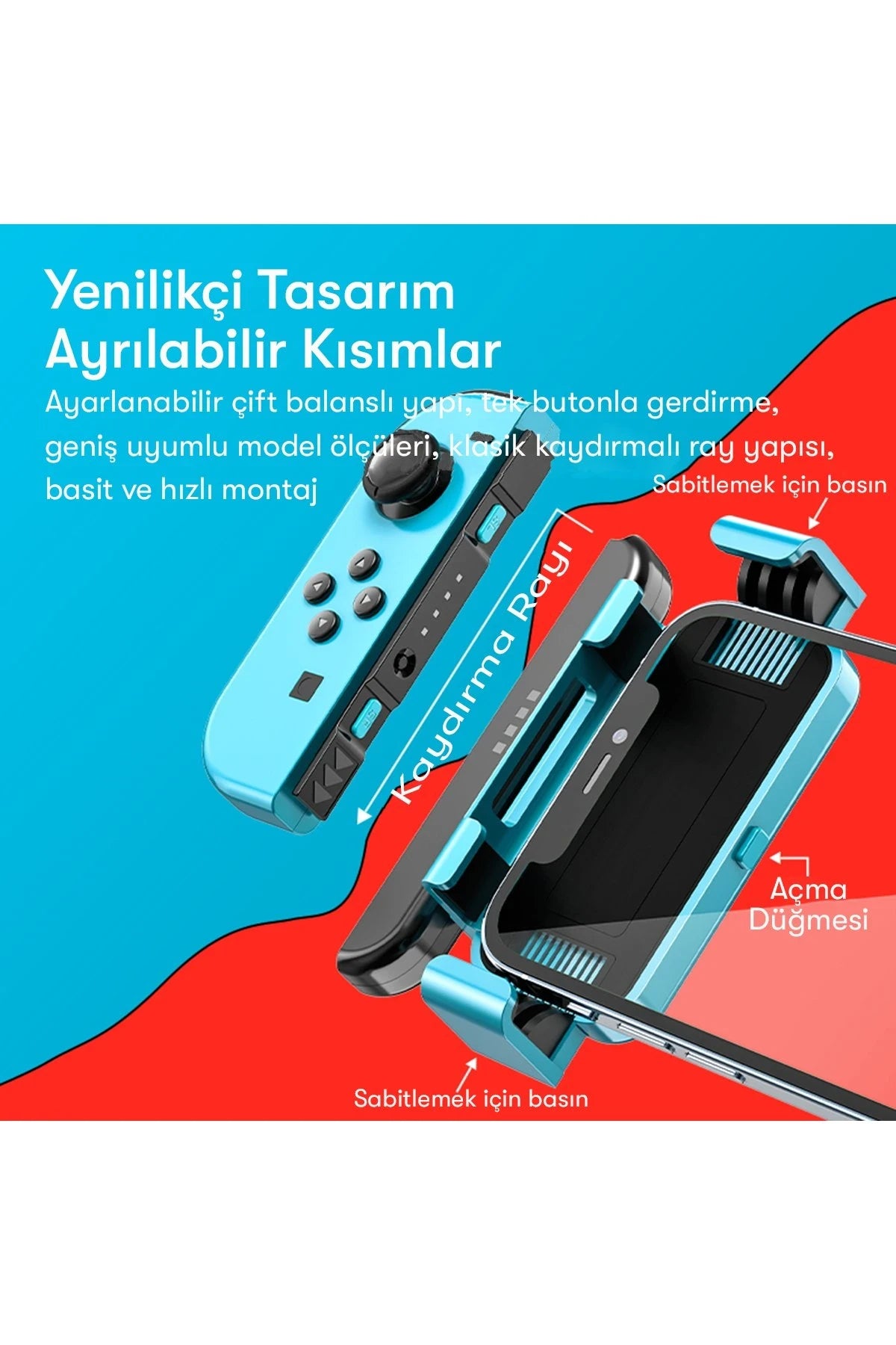 Memo N1 – Joycon Stili Telefon Tutucu: Kızıl-Mavi Enerji, Esnek Kavrayış