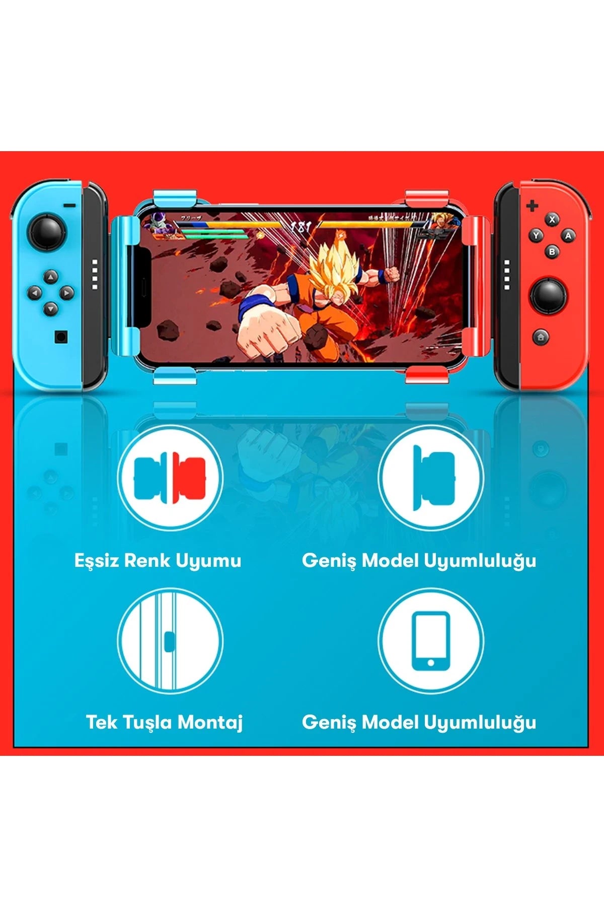Memo N1 – Joycon Stili Telefon Tutucu: Kızıl-Mavi Enerji, Esnek Kavrayış