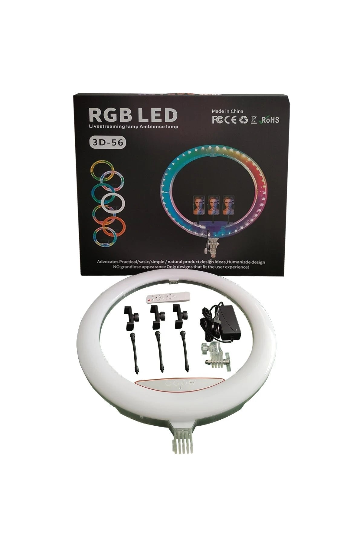 RD56 Diamond – 56 cm RGB Selfie Işığı | 2,1 m Tripod, Parlaklık & Renk Kontrol, Gölgesiz Işık