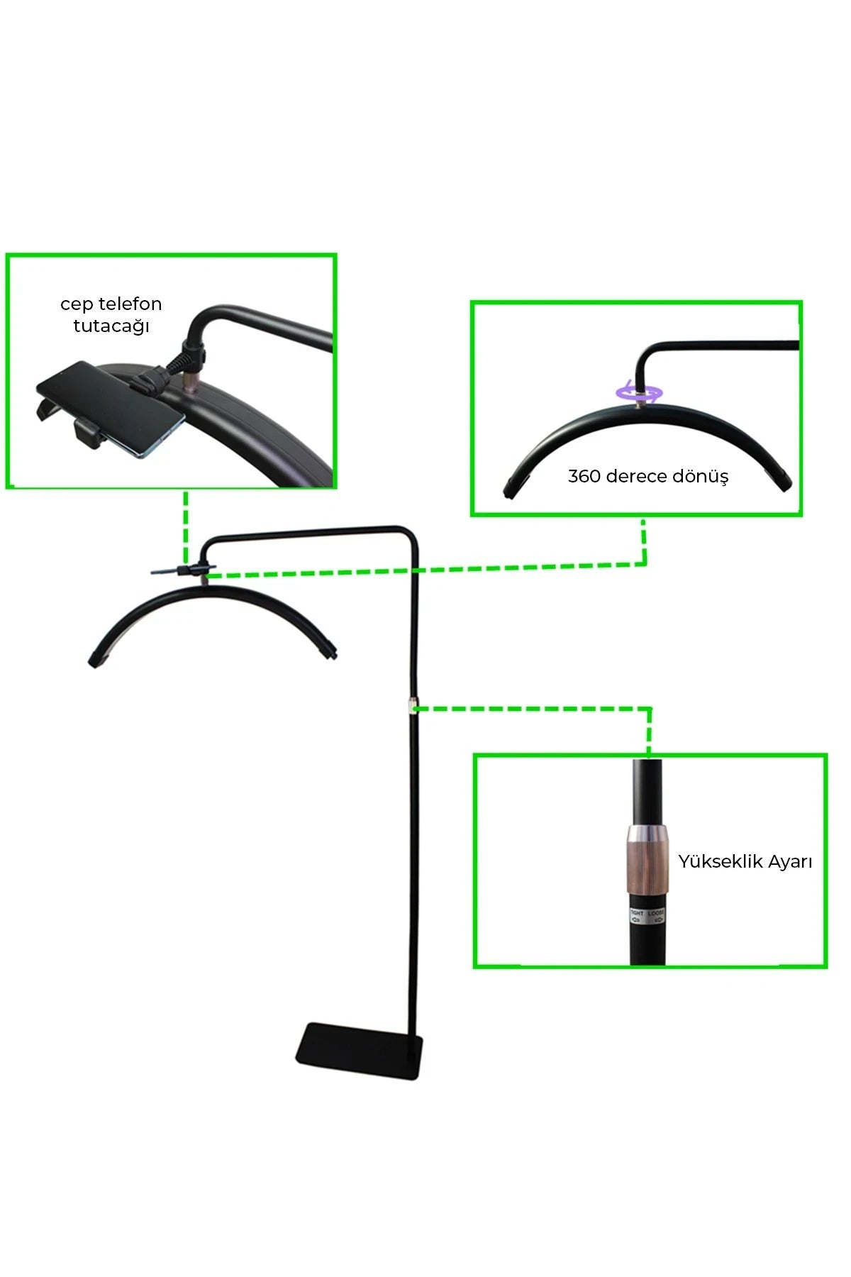 HD-M8X – 70 cm Yarım Ay LED Güzellik Işığı (50 W, 3200–6000 K, 3600 lm, 360° Döner)