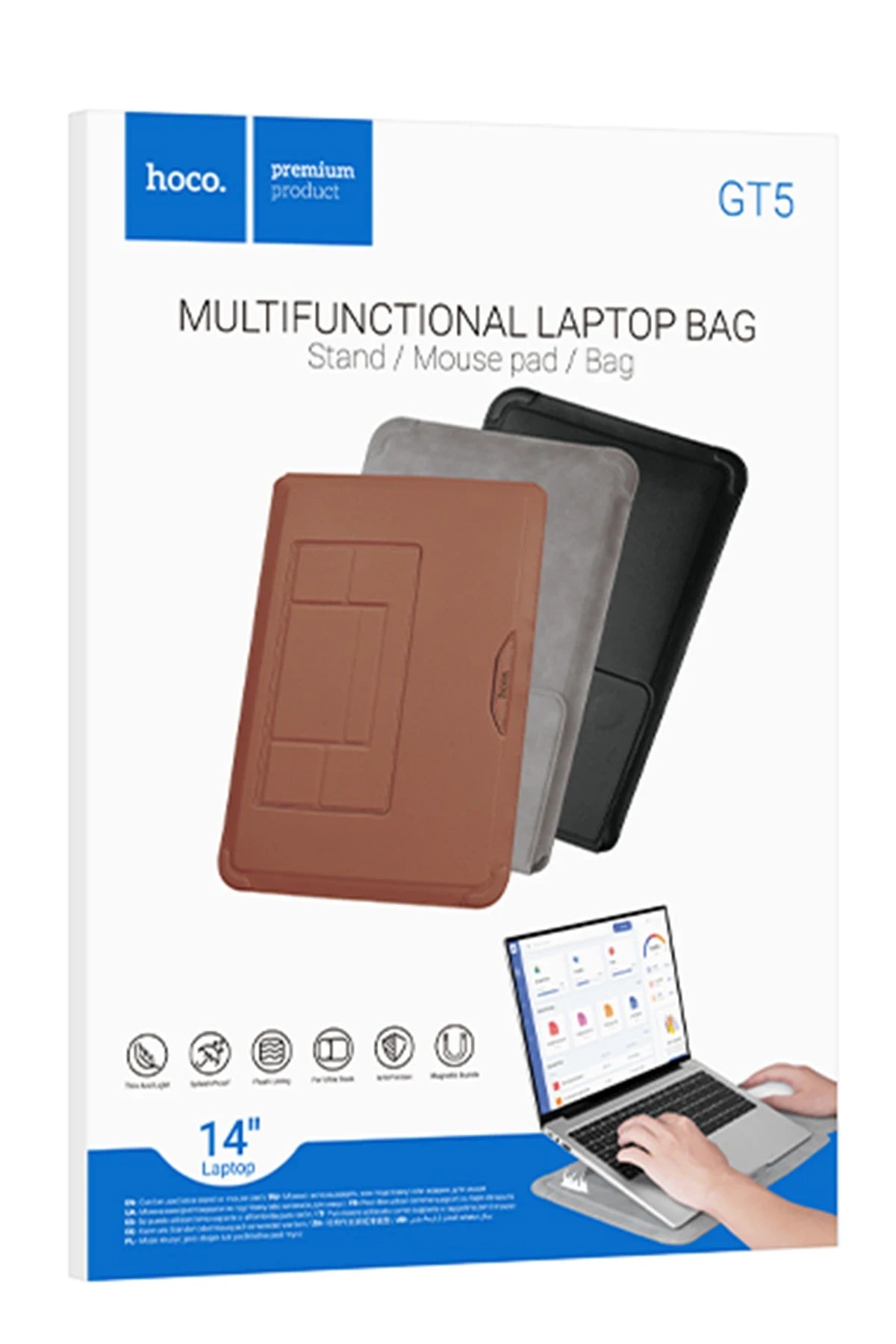 GT5 Delight 14″ Çok Fonksiyonlu Notebook Çantası – Su Geçirmez, Manyetik Kapak & Stand Dönüşümü