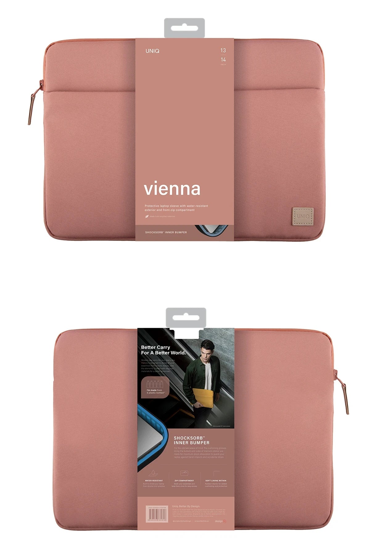 Vienna 14″ Su Geçirmez rPET Laptop Kılıf – İnce Yapı & Sarsıntıya Karşı ShockSorb™ Koruma