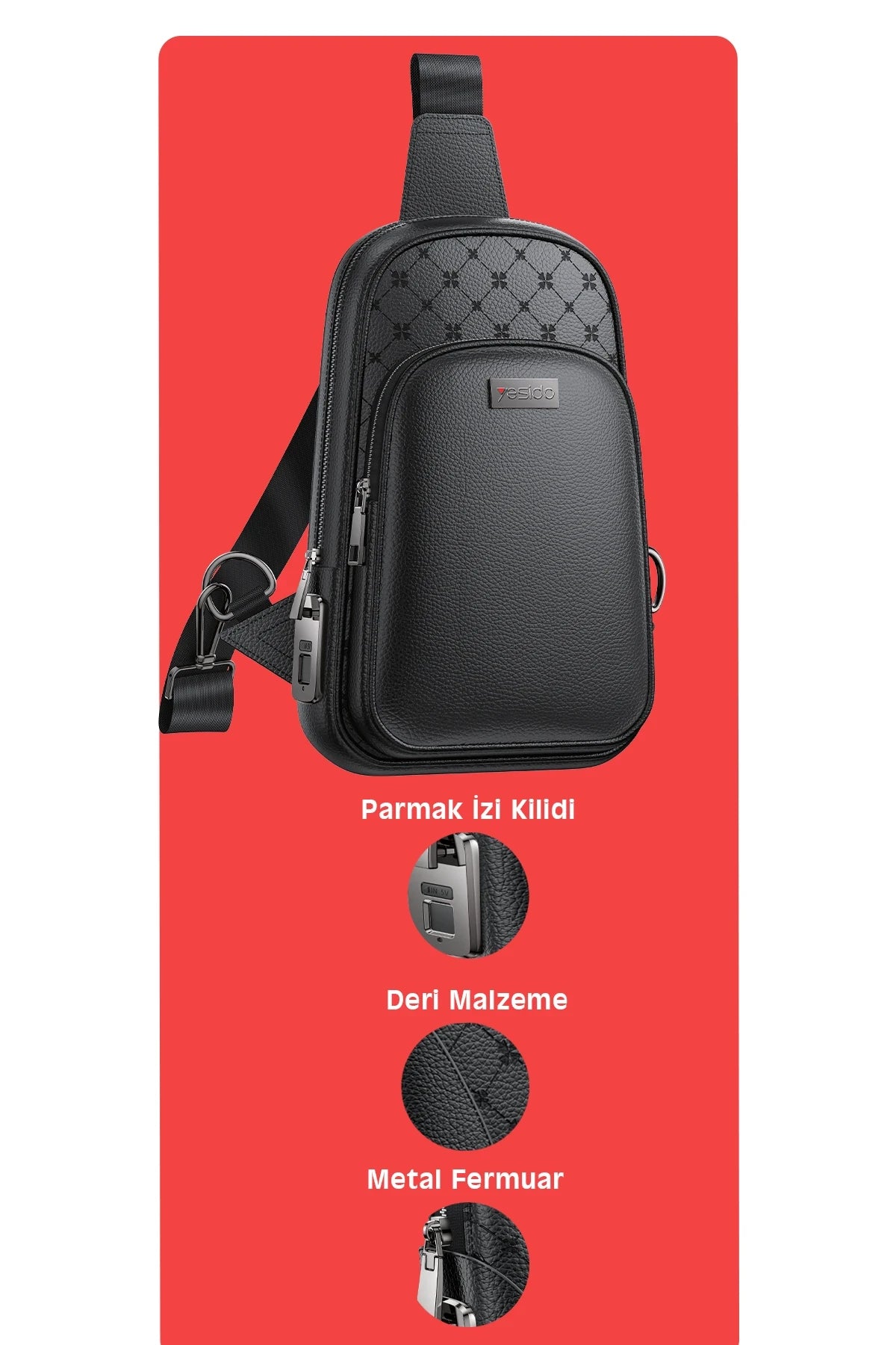 WB58 Gerçek Deri Omuz Çantası – Parmak İzi Kilit & USB-C Şarj Portu