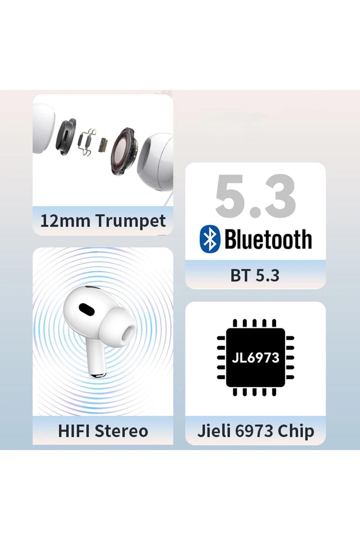 JB23 – Bluetooth 5.3, TWS AirPods Stil Kablosuz Kulaklık