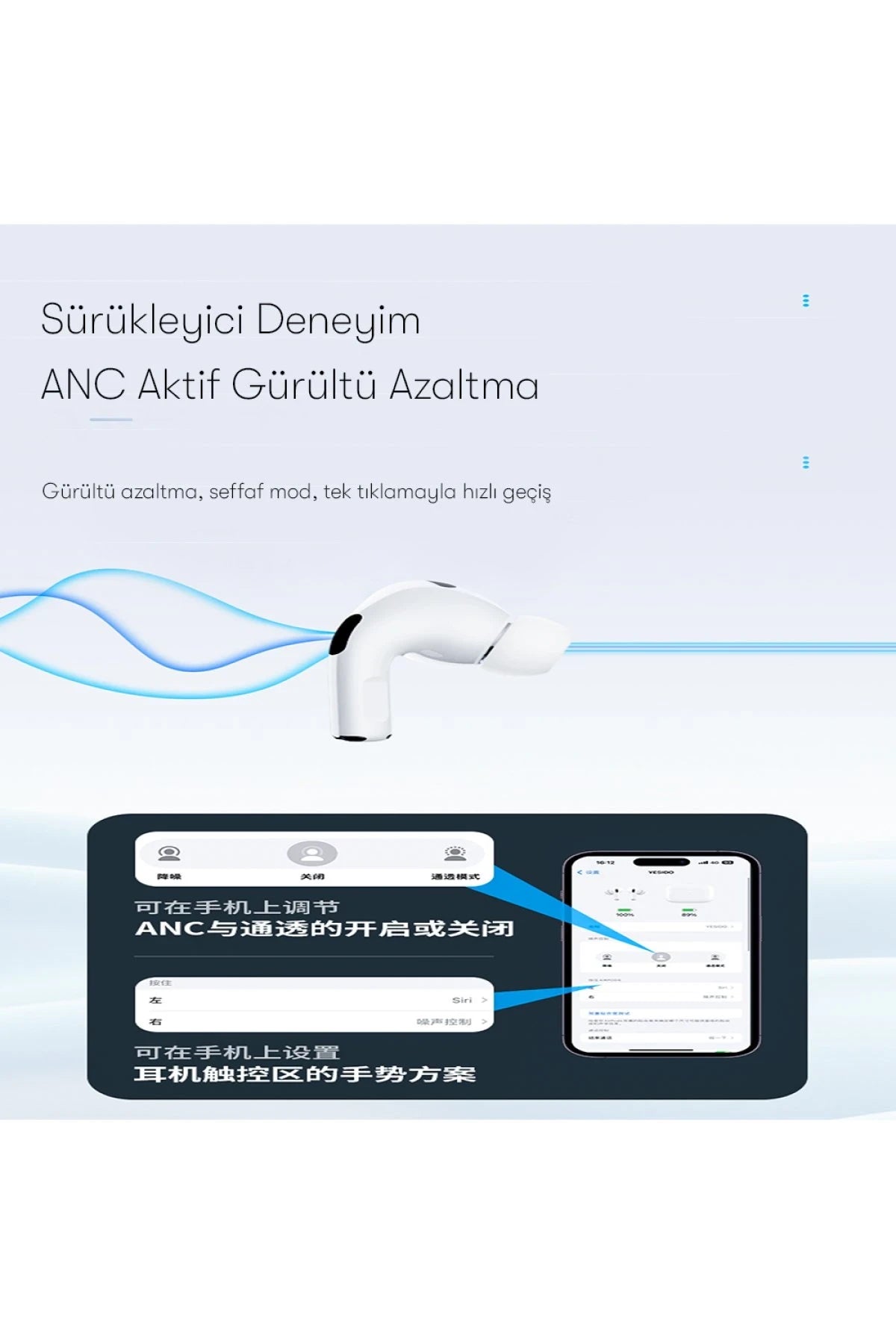 TWS16 – ANC’li, Kablosuz Şarj ve Lightning Destekli Bluetooth TWS Kulaklık