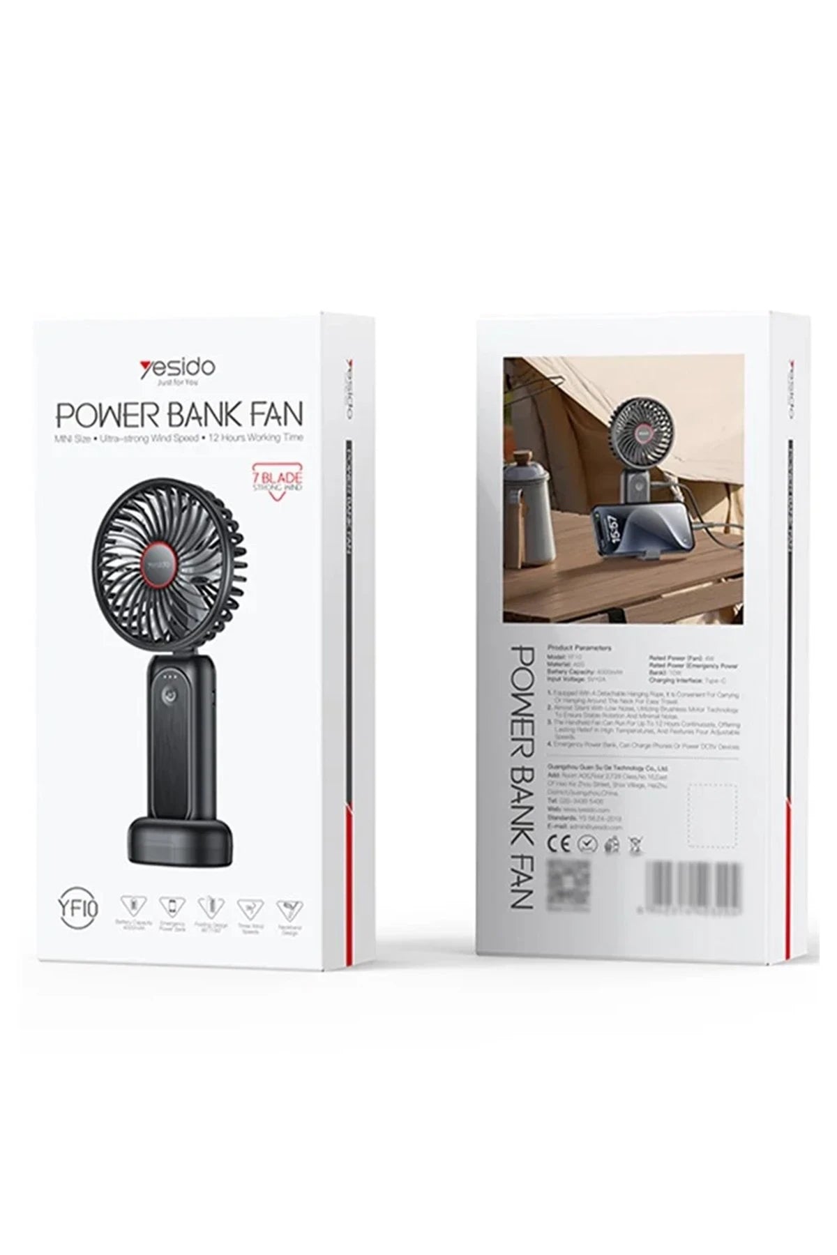 Yesido YF10 Masaüstü Fan – Powerbank, Telefon Tutucu & 10 W Type-C